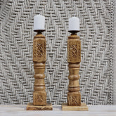 Indian Wooden Hand Carved Candle Holder Stand (Set of 2) 269